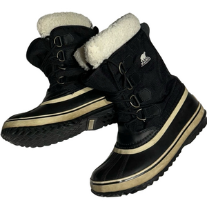 Sorel Faux Fur Black Insulated Lined Winter Snow Boots Woman Lady Size 8